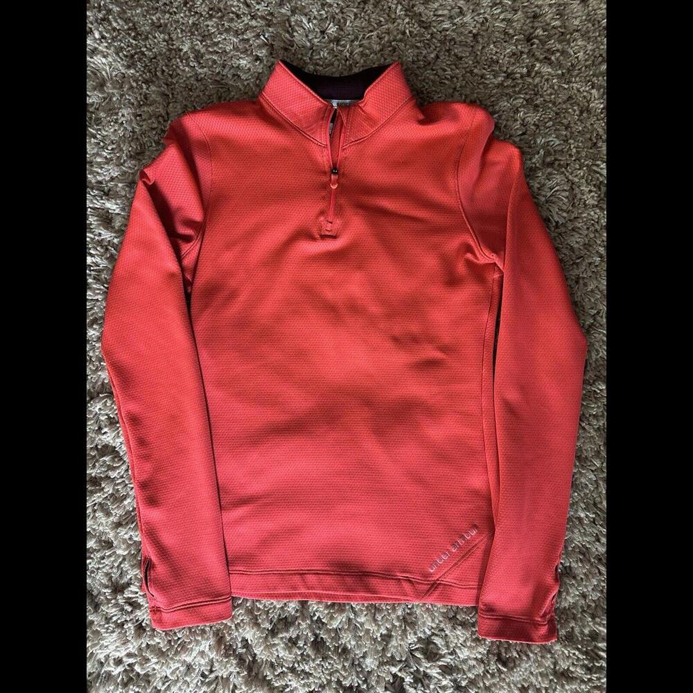 Under Armour Womens 1/4 Zip Fitted Medium Neon Coral Pink Cold Gear Pullover Run